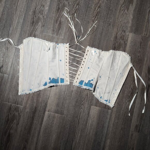 Butterfly on white romantic lace-up boned overbust sweetheart  corset bustier - Picture 6 of 7